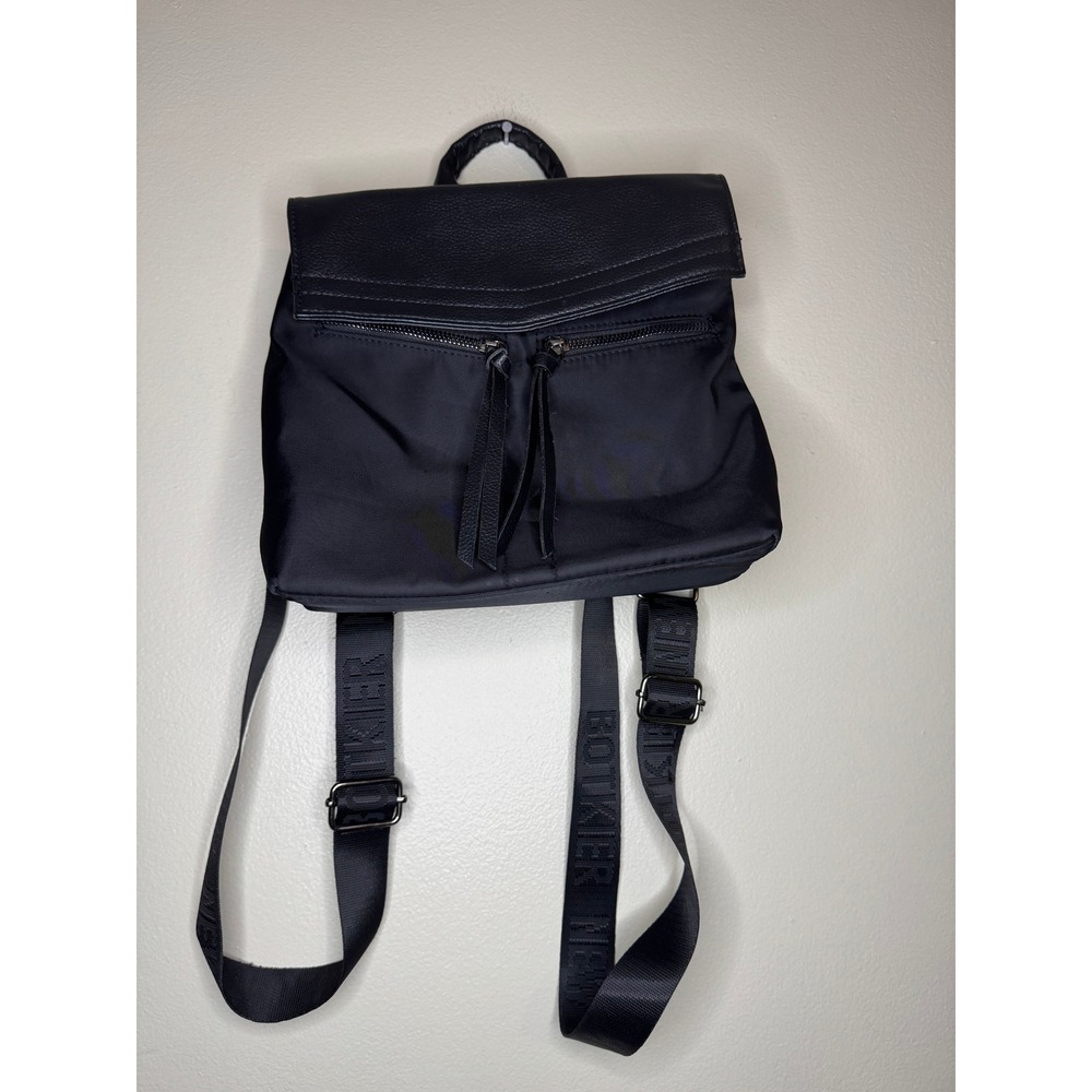 Botkier New York Black Nylon Backpack Logo Webbing Straps‎ Tassel Zip Bag